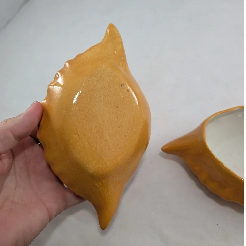Vtg Orange Ceramic Crab imperial Shell Ramekins Seafood Dipping Bowls Set of 2